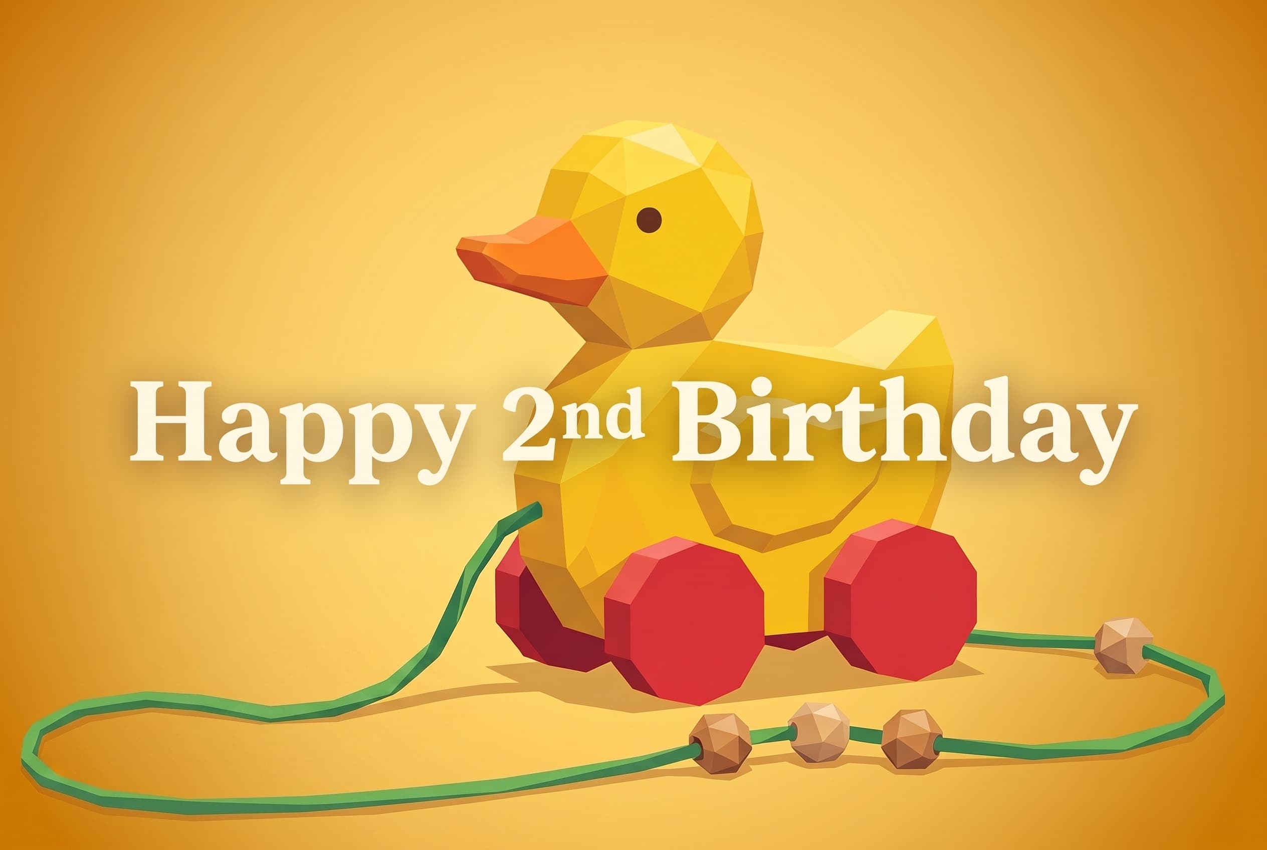 Second birthday memory book with a wooden pull-along duck