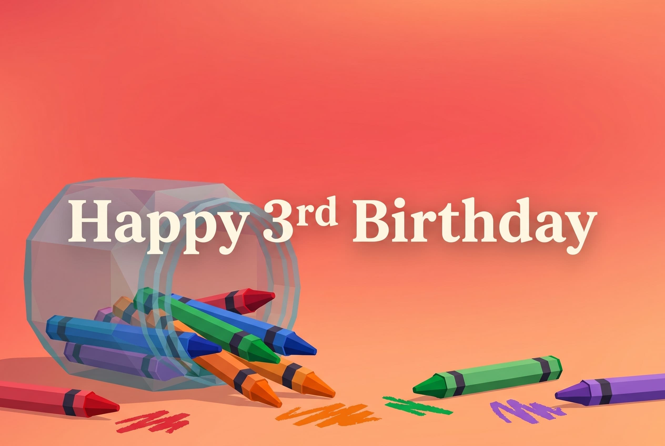 Third birthday memory book with a jar of crayons
